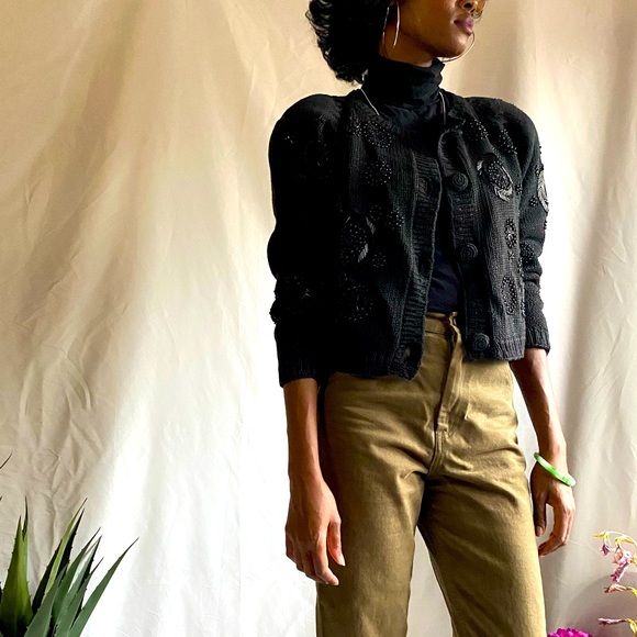 Crop sequins vintage sweater cardigan size small made in Hong Kong - Picture 3 of 9